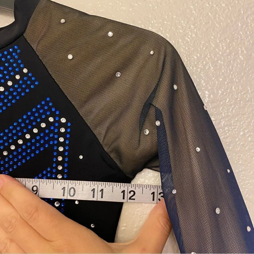 Garland custom gymnastics competition rhinestone leotard long mesh sleeve LC XSA